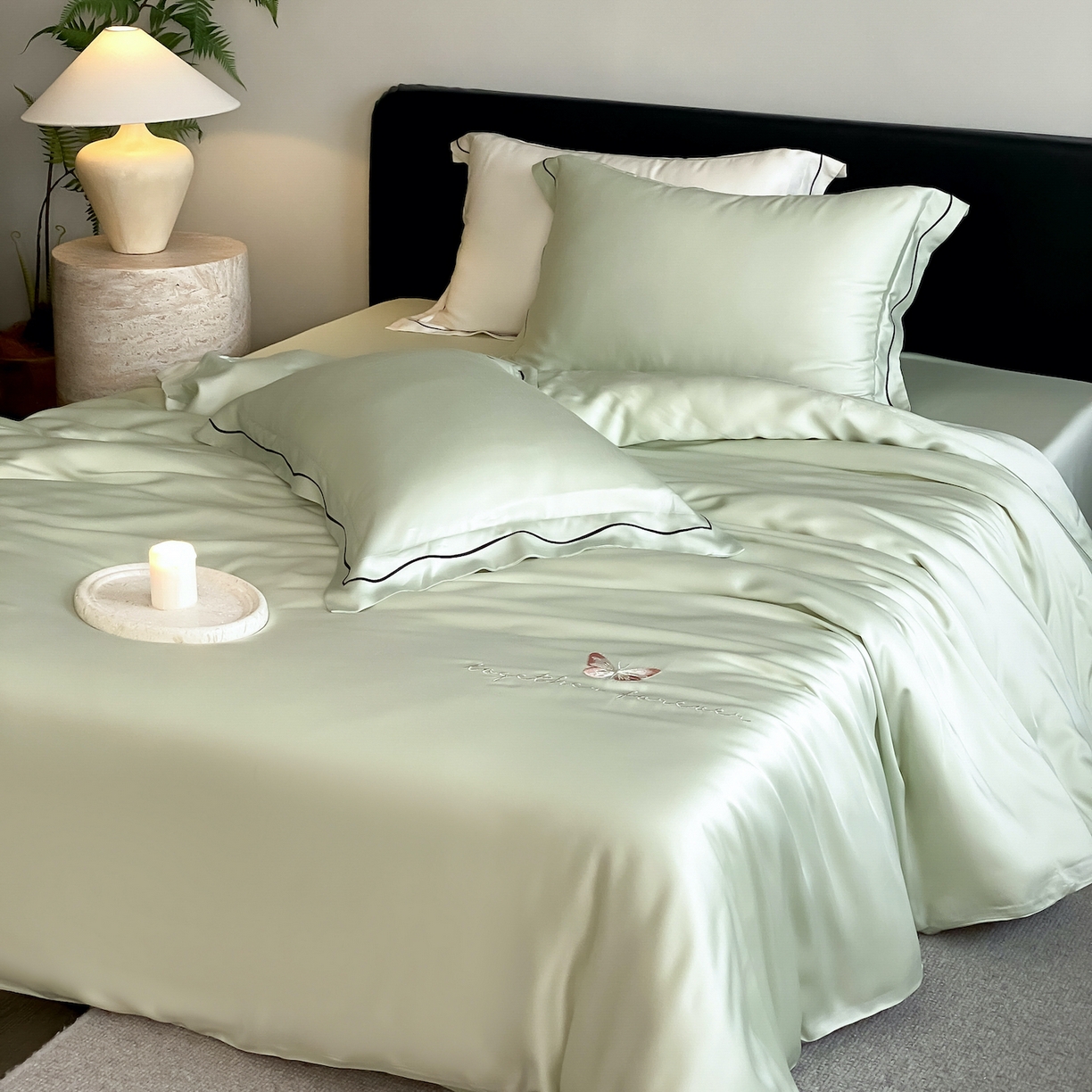 91家纺网 家纺一手货源 找家纺 FORTWO家纺原创设计（FOR TWO家纺） 2026新款兰精天丝绣花四件套 秘境-绿