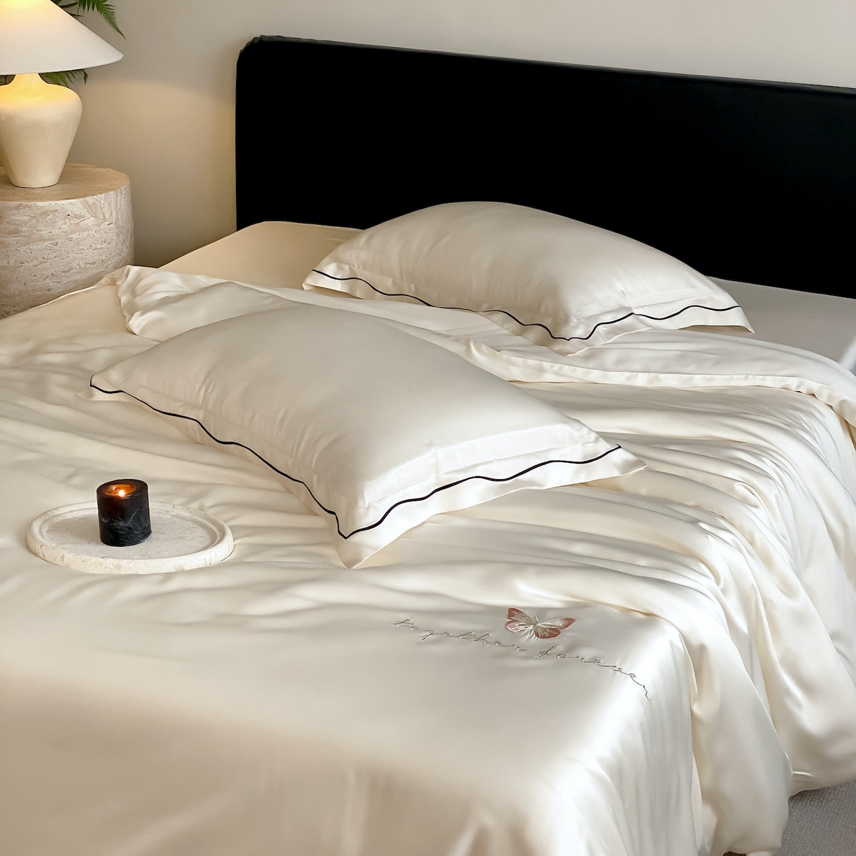 91家纺网 家纺一手货源 找家纺 FORTWO家纺原创设计（FOR TWO家纺） 2026新款兰精天丝绣花四件套 秘境-奶白