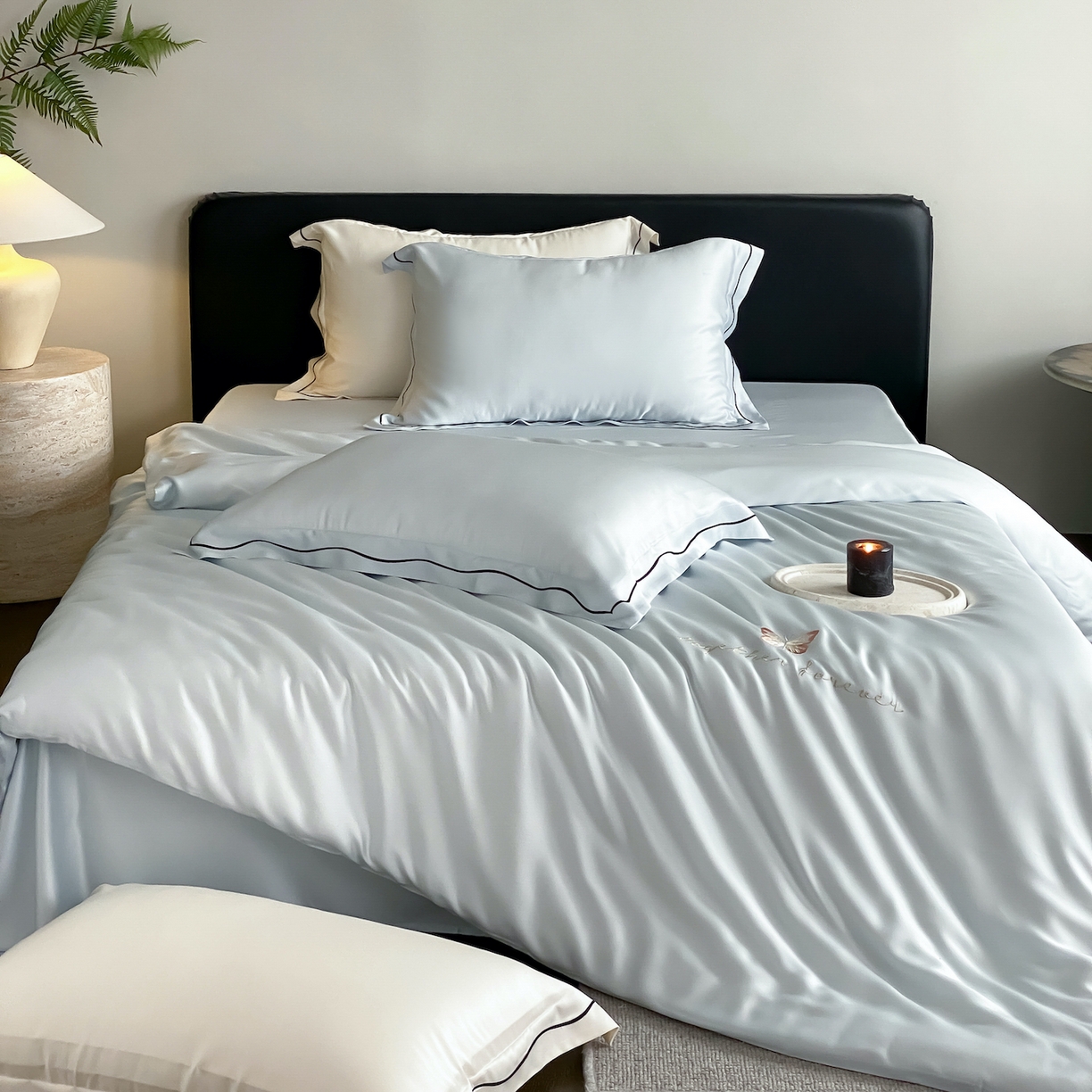 91家纺网 家纺一手货源 找家纺 FORTWO家纺原创设计（FOR TWO家纺） 2026新款兰精天丝绣花四件套 秘境-蓝