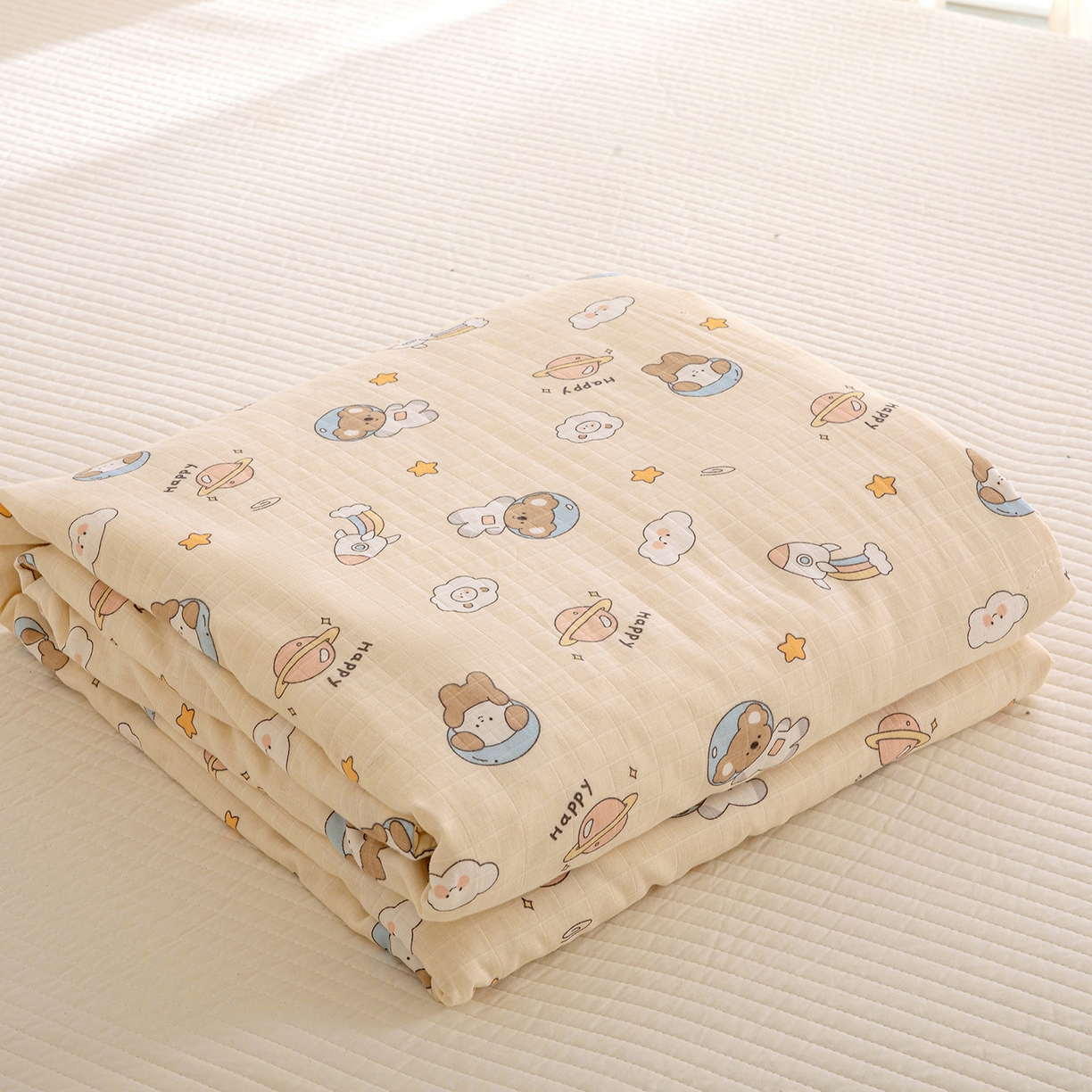 91家纺网 家纺一手货源 找家纺 十九色 2026春夏新款全棉华夫格纱布凉感防踢被拥抱被夏被夏凉被空调被 遨游太空