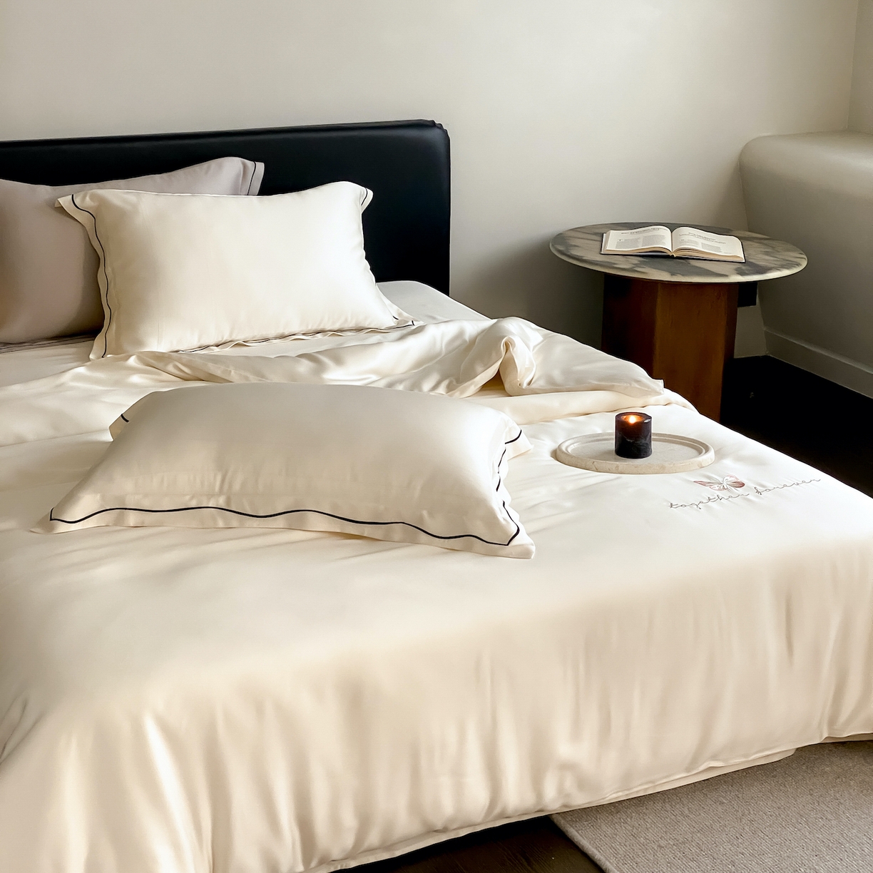 91家纺网 家纺一手货源 找家纺 FORTWO家纺原创设计（FOR TWO家纺） 2026新款兰精天丝绣花四件套 秘境-奶白