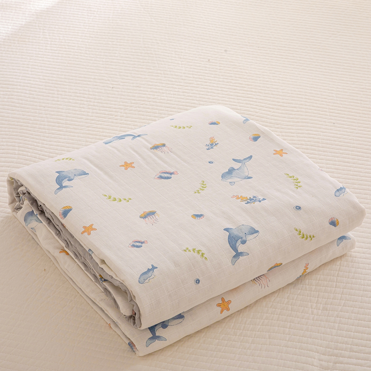 十九色 2026春夏新款全棉华夫格纱布凉感防踢被拥抱被夏被夏凉被空调被 小海豚