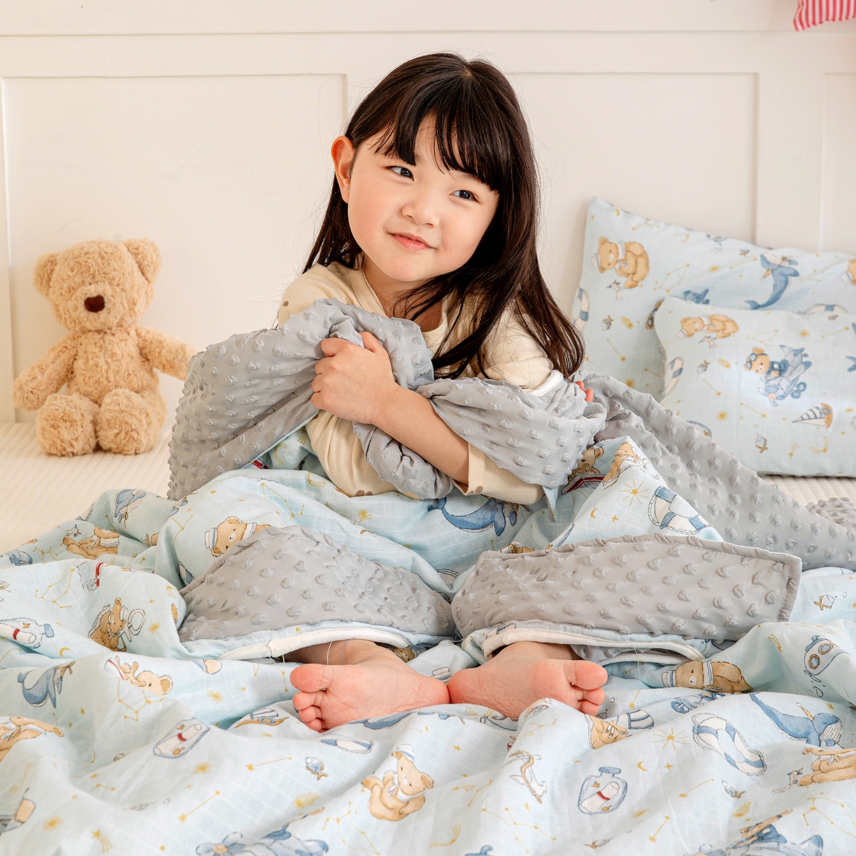 91家纺网 家纺一手货源 找家纺 十九色 2026春夏新款全棉华夫格纱布凉感防踢被拥抱被夏被夏凉被空调被 航海家