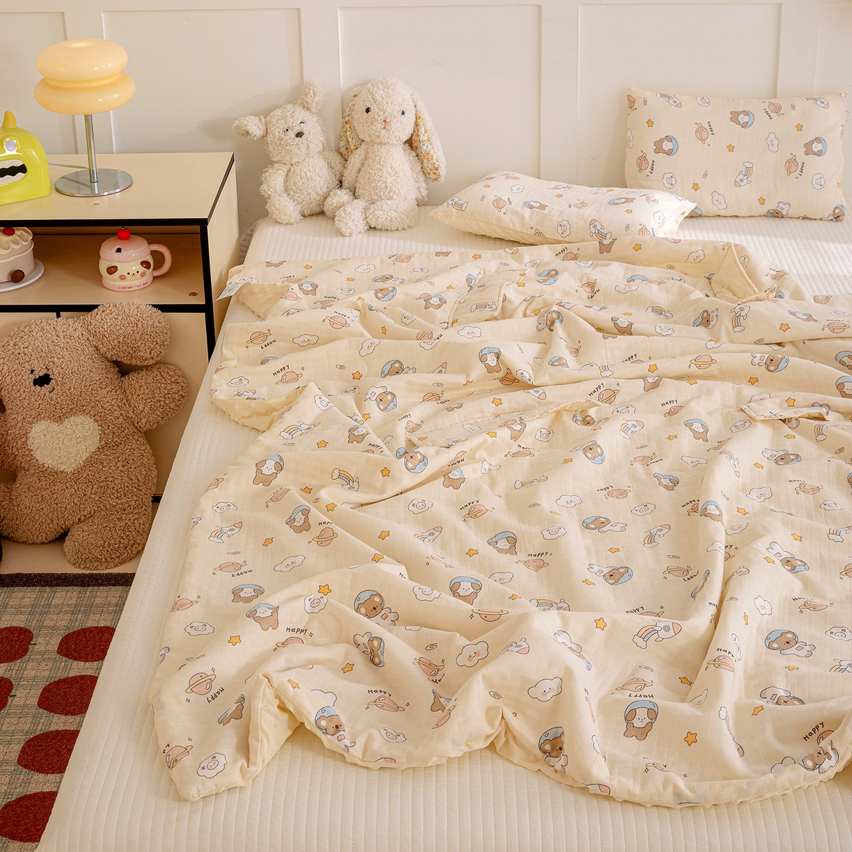 91家纺网 家纺一手货源 找家纺 十九色 2026春夏新款全棉华夫格纱布凉感防踢被拥抱被夏被夏凉被空调被 遨游太空