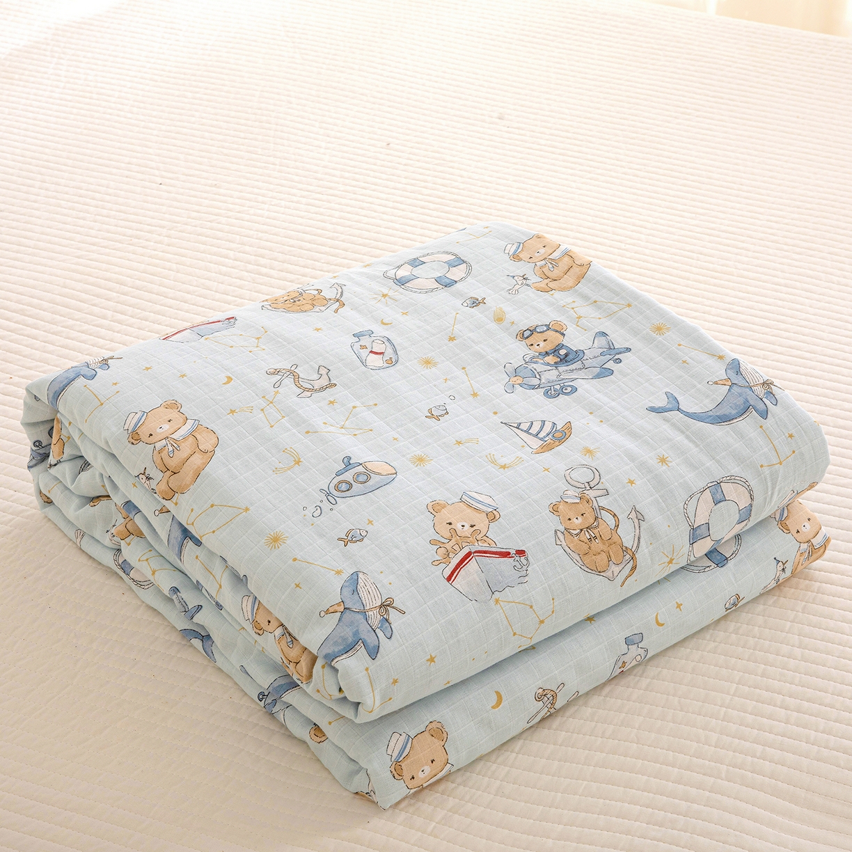 91家纺网 家纺一手货源 找家纺 十九色 2026春夏新款全棉华夫格纱布凉感防踢被拥抱被夏被夏凉被空调被 航海家