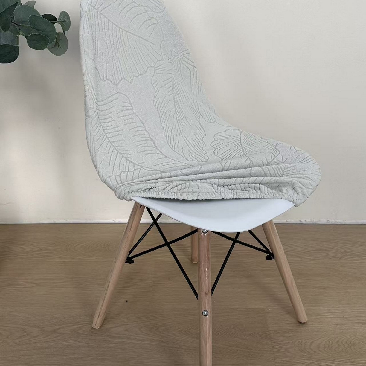 91家纺网 家纺一手货源 找家纺 逐日沙发套 2026新款外贸新款小弧形-贝壳椅套 叶沙浅灰