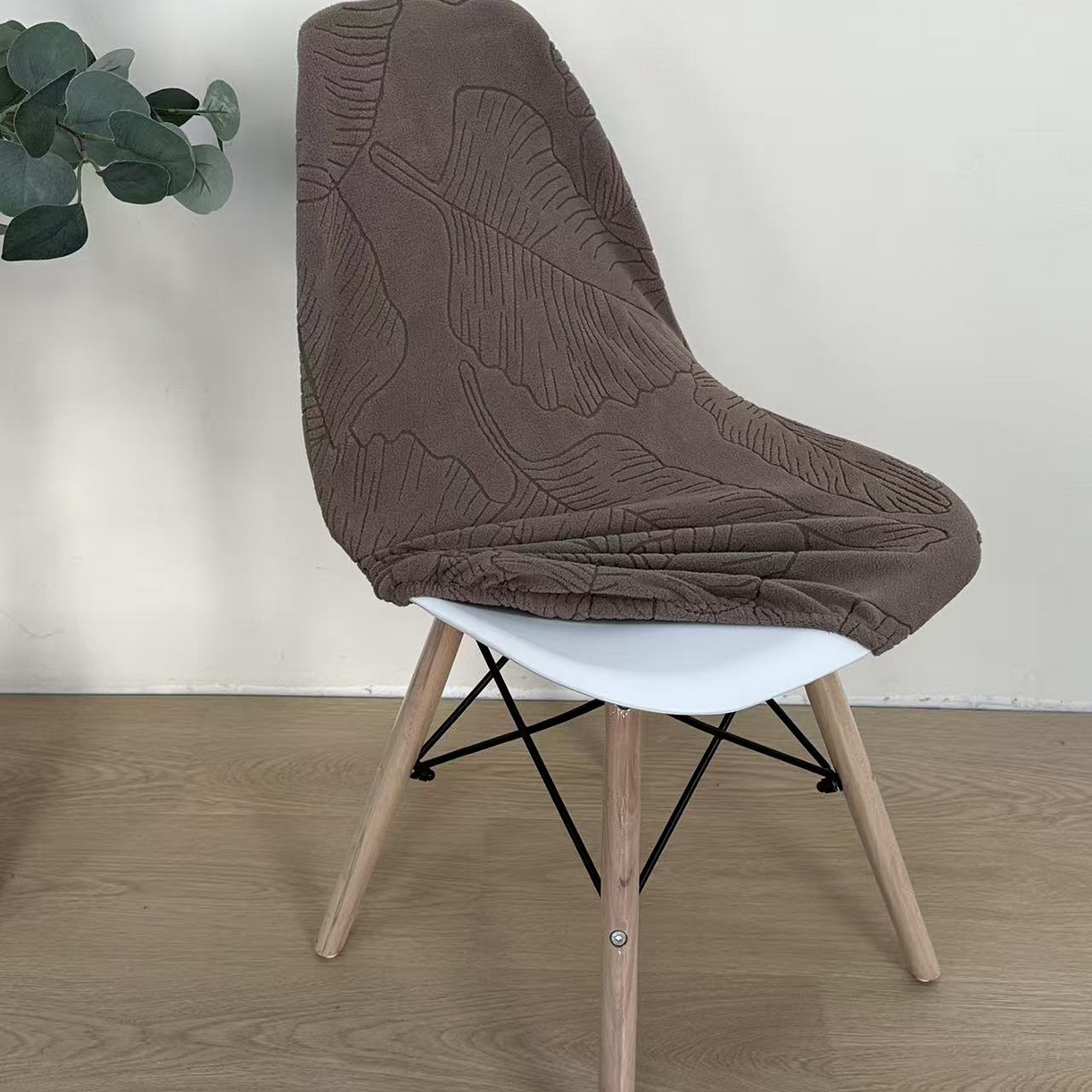 91家纺网 家纺一手货源 找家纺 逐日沙发套 2026新款外贸新款小弧形-贝壳椅套 叶沙咖色