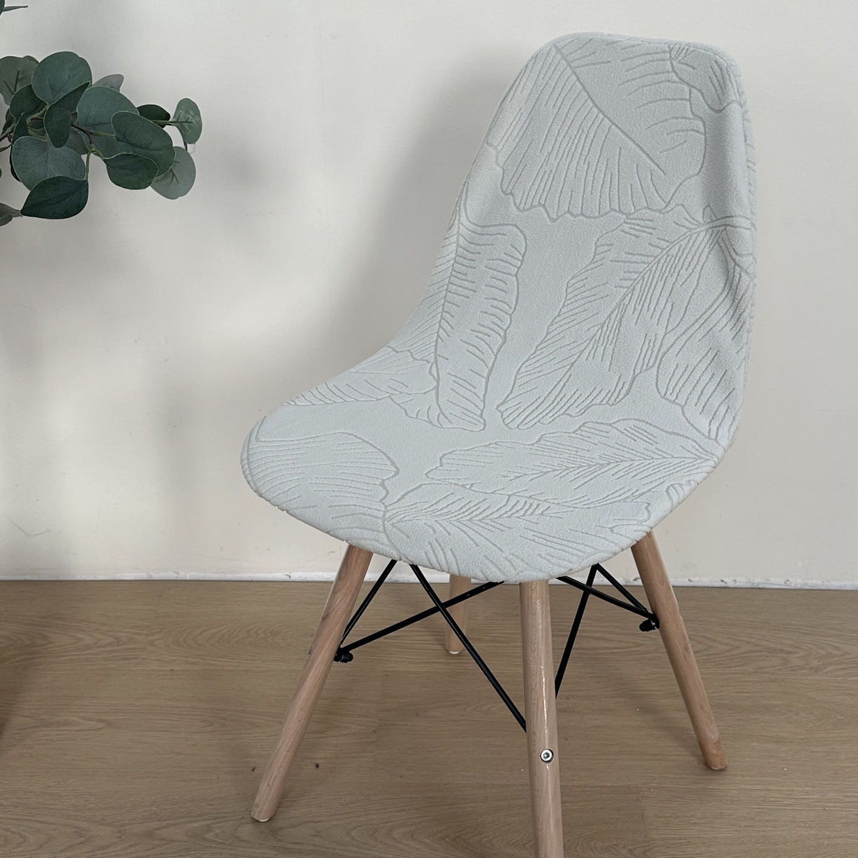 91家纺网 家纺一手货源 找家纺 逐日沙发套 2026新款外贸新款小弧形-贝壳椅套 叶沙浅灰