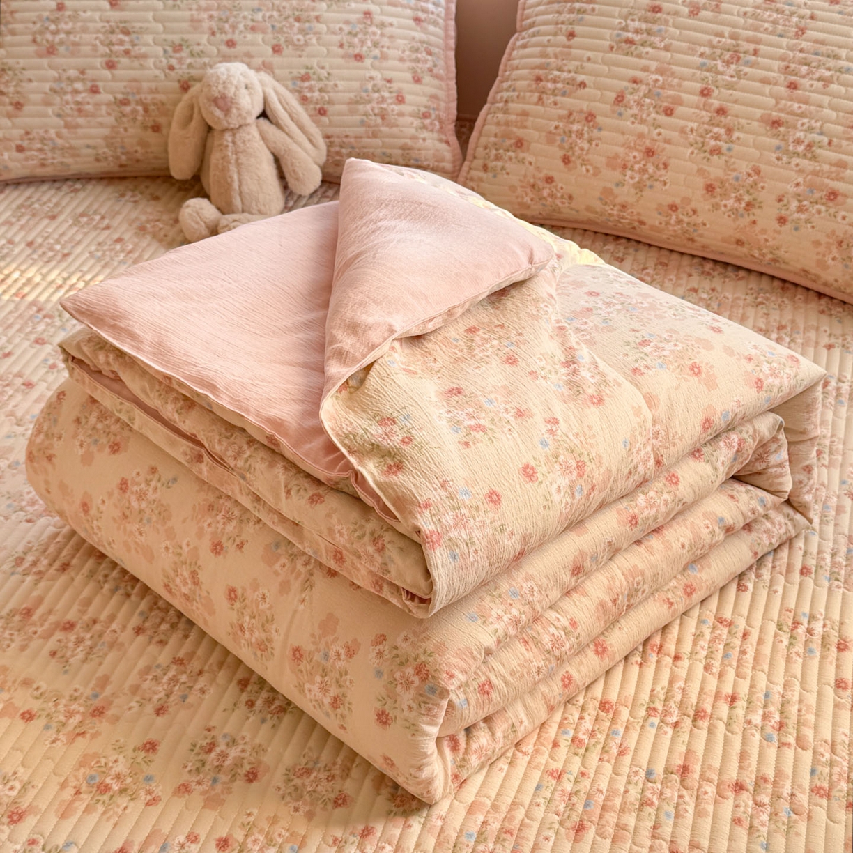 91家纺网 家纺一手货源 找家纺 （总）玉海棠家纺 2026新款A类云感双层纱7A抗菌夏被夏凉被空调被四件套