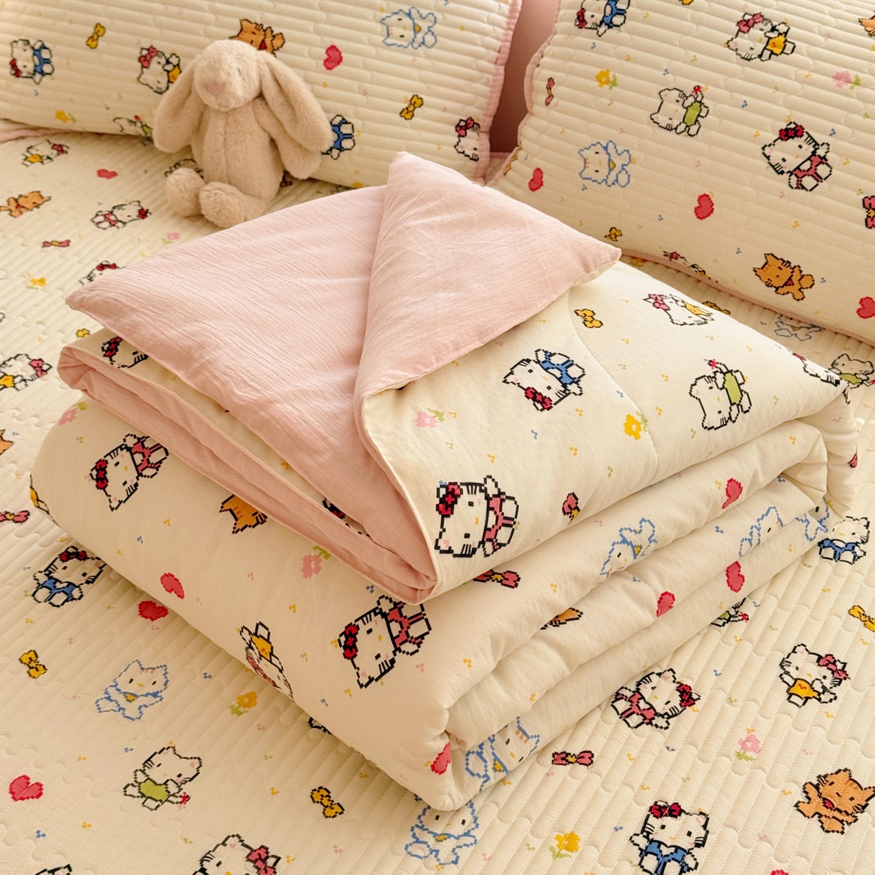 91家纺网 家纺一手货源 找家纺 （总）玉海棠家纺 2026新款A类云感双层纱7A抗菌夏被夏凉被空调被四件套