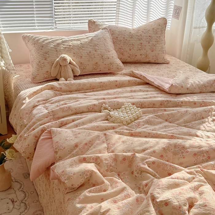 91家纺网 家纺一手货源 找家纺 玉海棠家纺 2026新款A类云感双层纱7A抗菌夏被夏凉被空调被四件套 灿烂花开