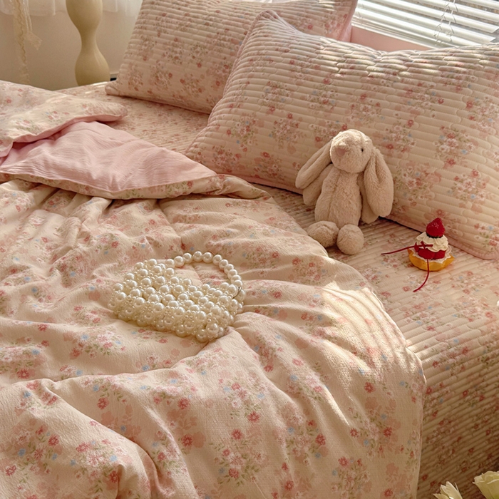 91家纺网 家纺一手货源 找家纺 玉海棠家纺 2026新款A类云感双层纱7A抗菌夏被夏凉被空调被四件套 灿烂花开