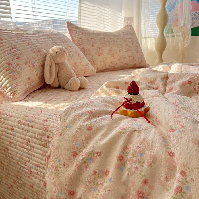 91家纺网 家纺一手货源 找家纺 玉海棠家纺 2026新款A类云感双层纱7A抗菌夏被夏凉被空调被四件套 灿烂花开