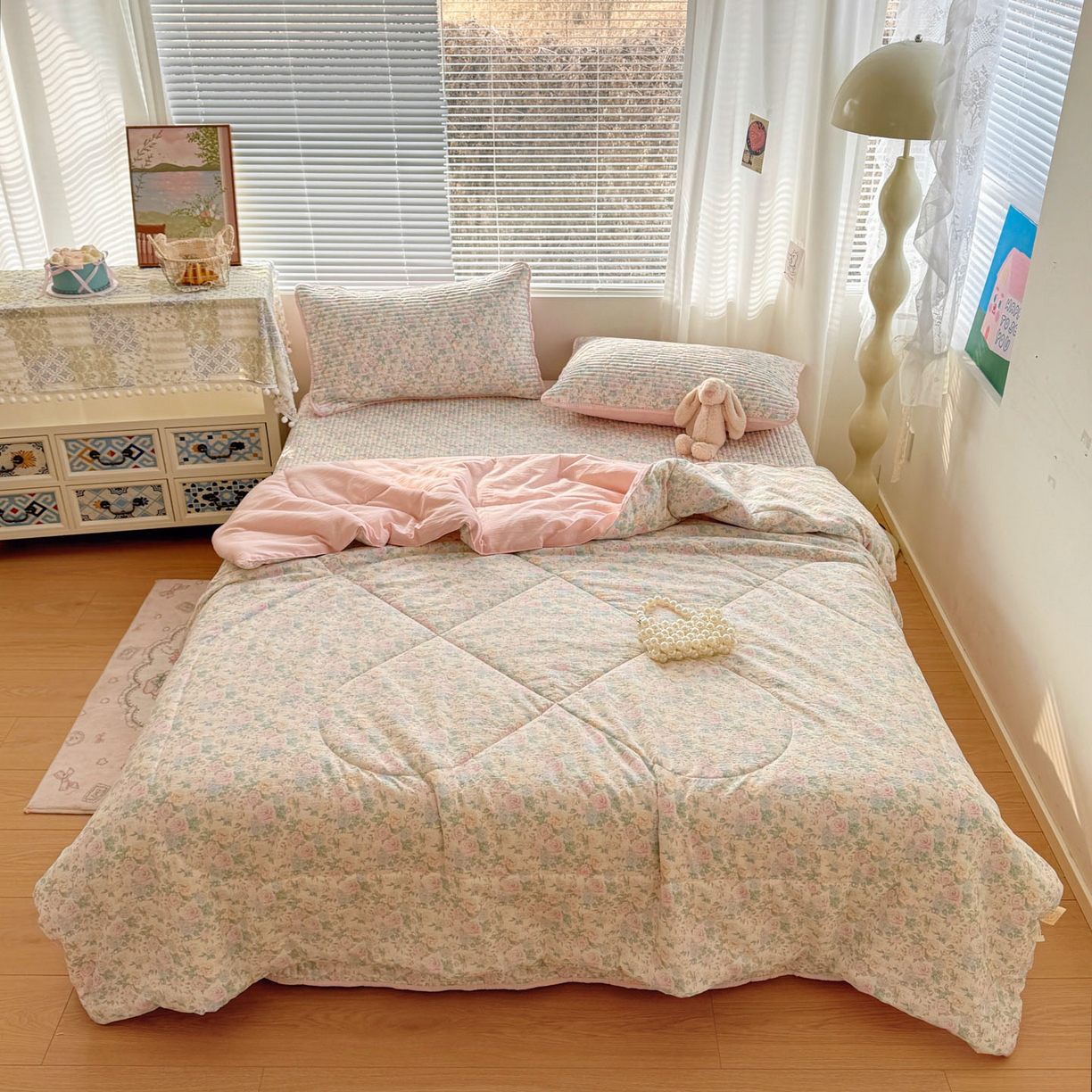 91家纺网 家纺一手货源 找家纺 玉海棠家纺 2026新款A类云感双层纱7A抗菌夏被夏凉被空调被四件套 繁华里