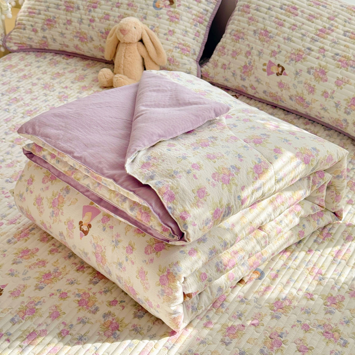 玉海棠家纺 2026新款A类云感双层纱7A抗菌夏被夏凉被空调被四件套 花园女孩