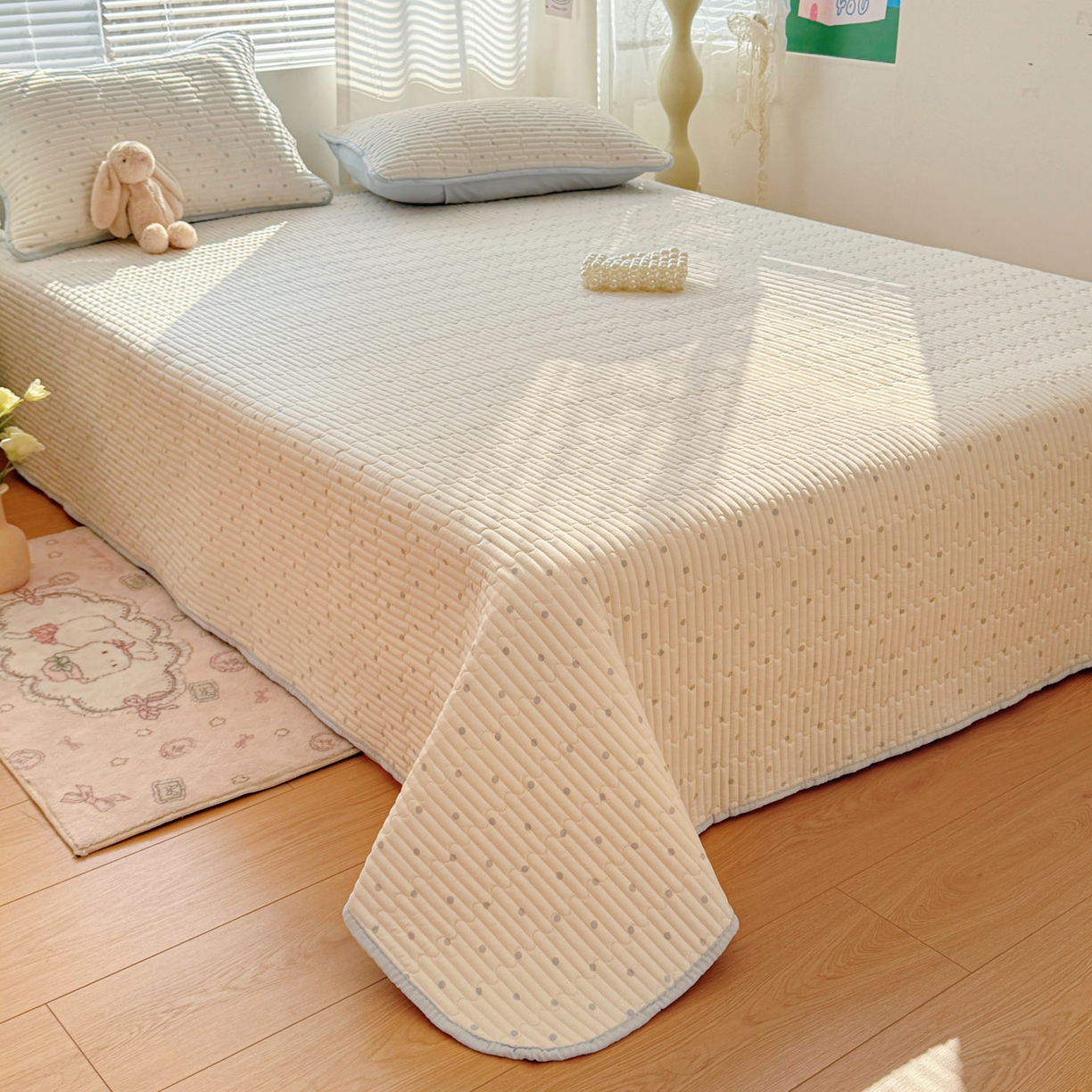 91家纺网 家纺一手货源 找家纺 玉海棠家纺 2026新款A类云感双层纱7A抗菌夏被夏凉被空调被四件套 蓝波点