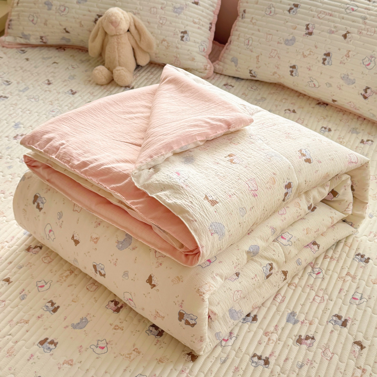 玉海棠家纺 2026新款A类云感双层纱7A抗菌夏被夏凉被空调被四件套 萌宠集合