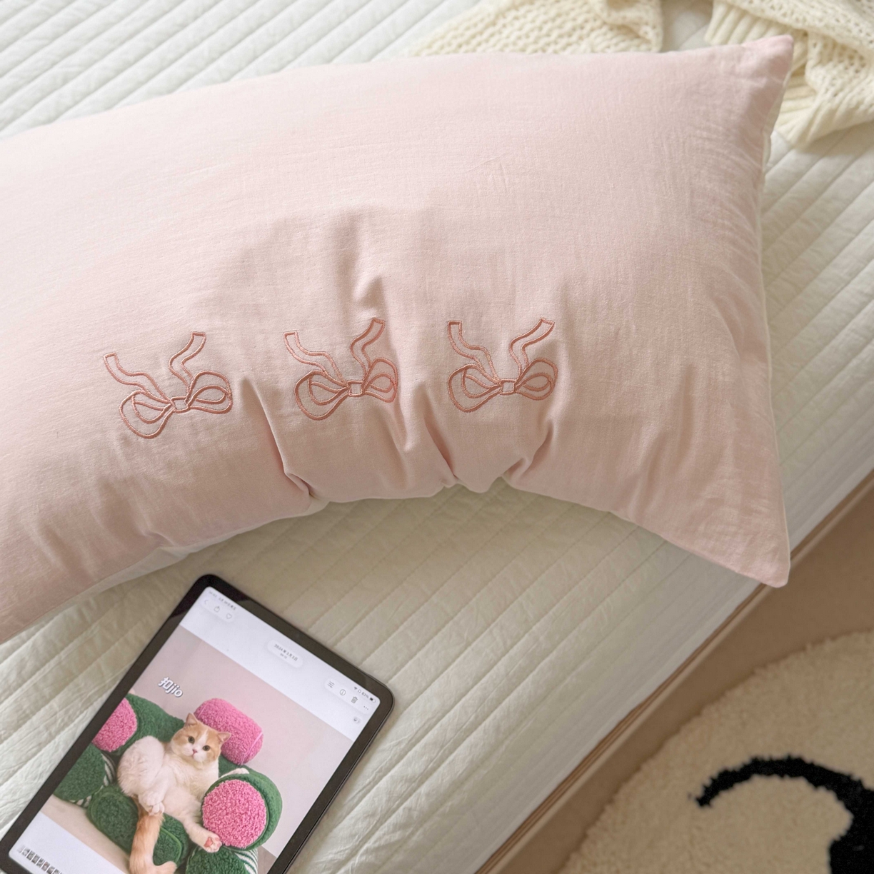 91家纺网 家纺一手货源 找家纺 FORTWO家纺原创设计（FOR TWO家纺） 2026新款双层纱单品枕套单枕套枕套单件 蝴蝶结