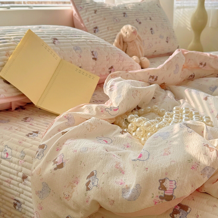 91家纺网 家纺一手货源 找家纺 玉海棠家纺 2026新款A类云感双层纱7A抗菌夏被夏凉被空调被四件套 萌宠集合