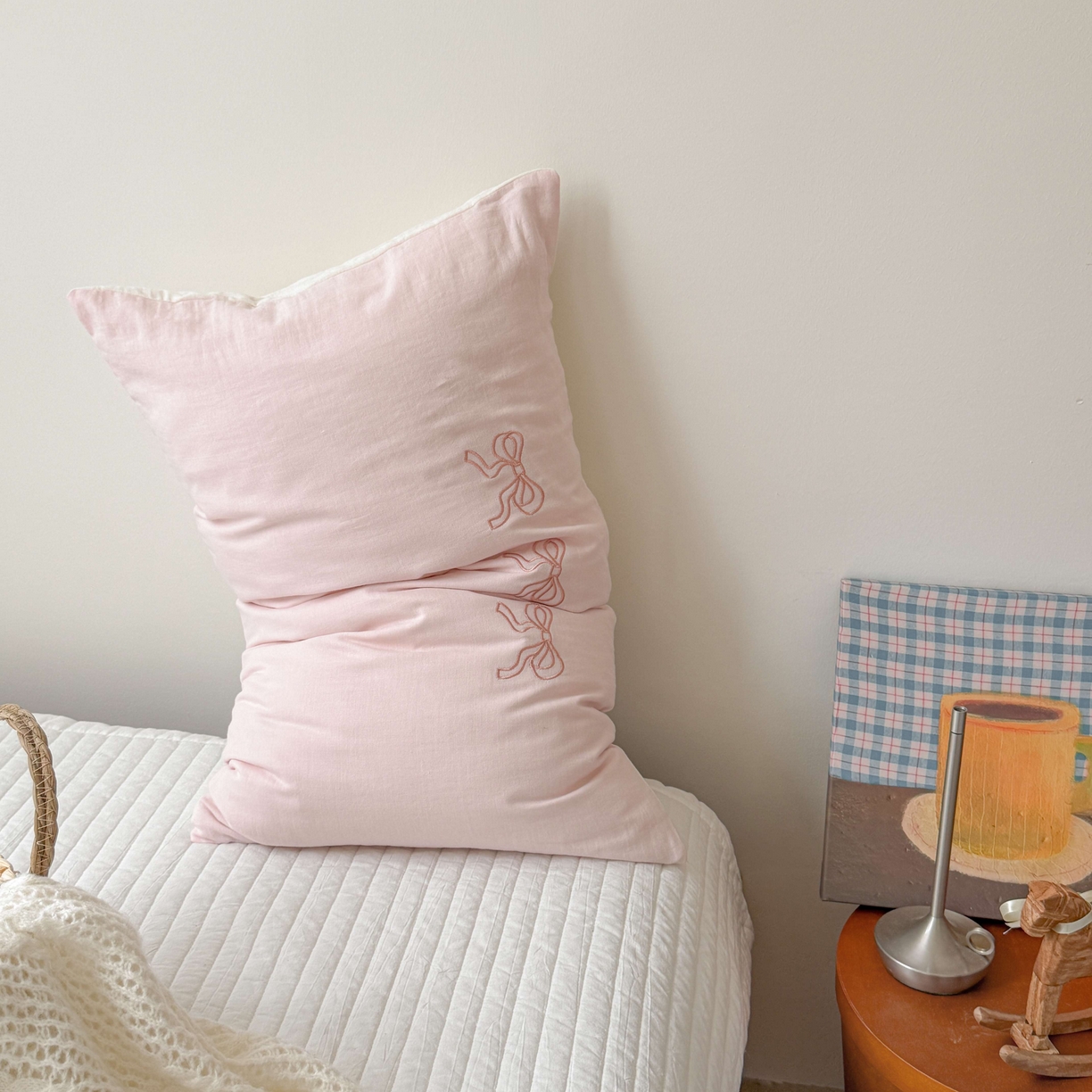 91家纺网 家纺一手货源 找家纺 FORTWO家纺原创设计（FOR TWO家纺） 2026新款双层纱单品枕套单枕套枕套单件 蝴蝶结