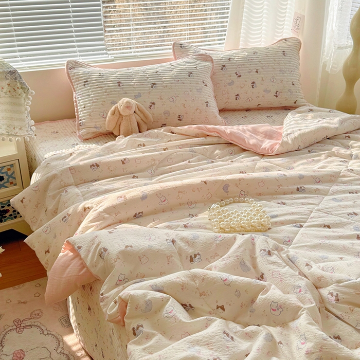 91家纺网 家纺一手货源 找家纺 玉海棠家纺 2026新款A类云感双层纱7A抗菌夏被夏凉被空调被四件套 萌宠集合