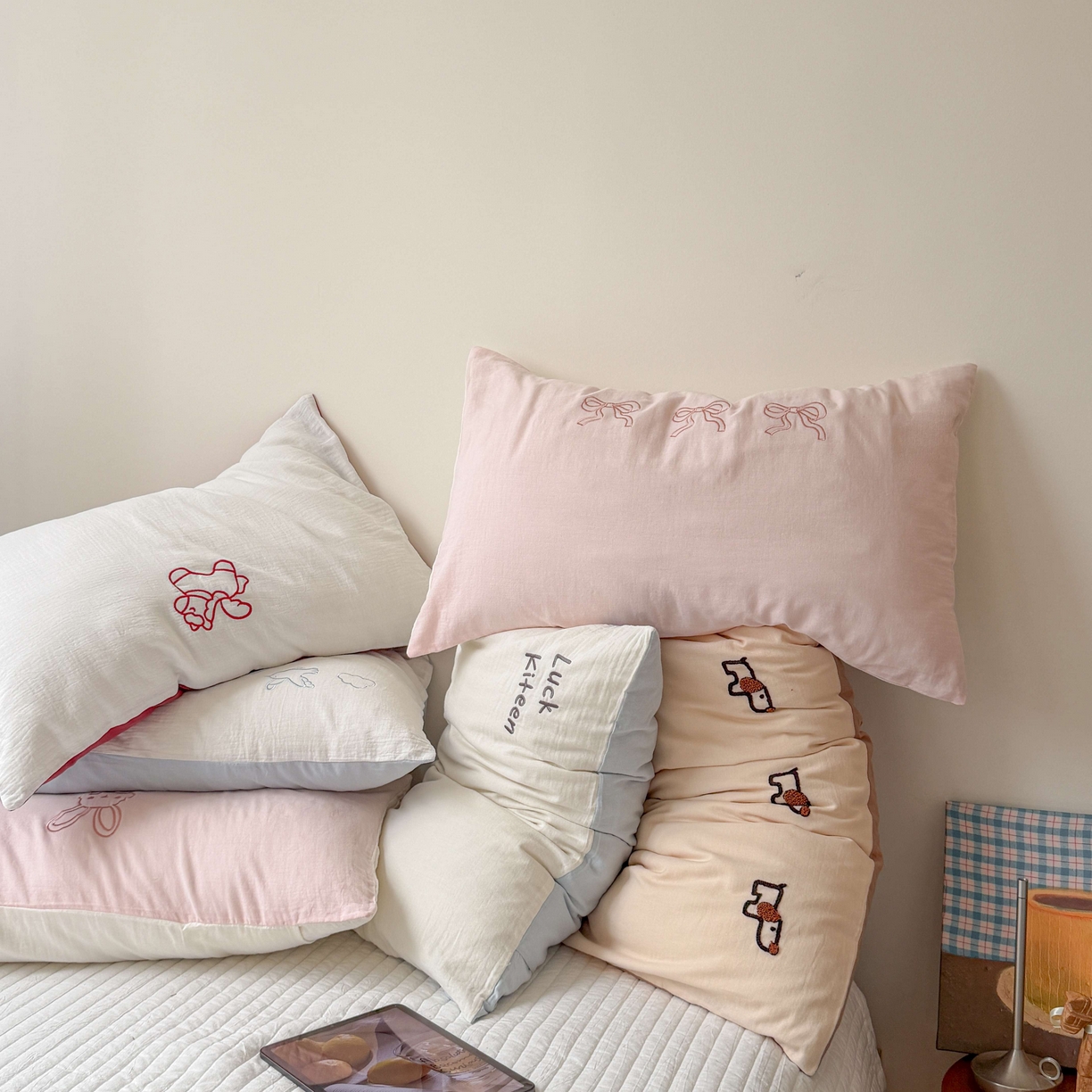 91家纺网 家纺一手货源 找家纺 FORTWO家纺原创设计（FOR TWO家纺） 2026新款双层纱单品枕套单枕套枕套单件 组合图 仅供参考