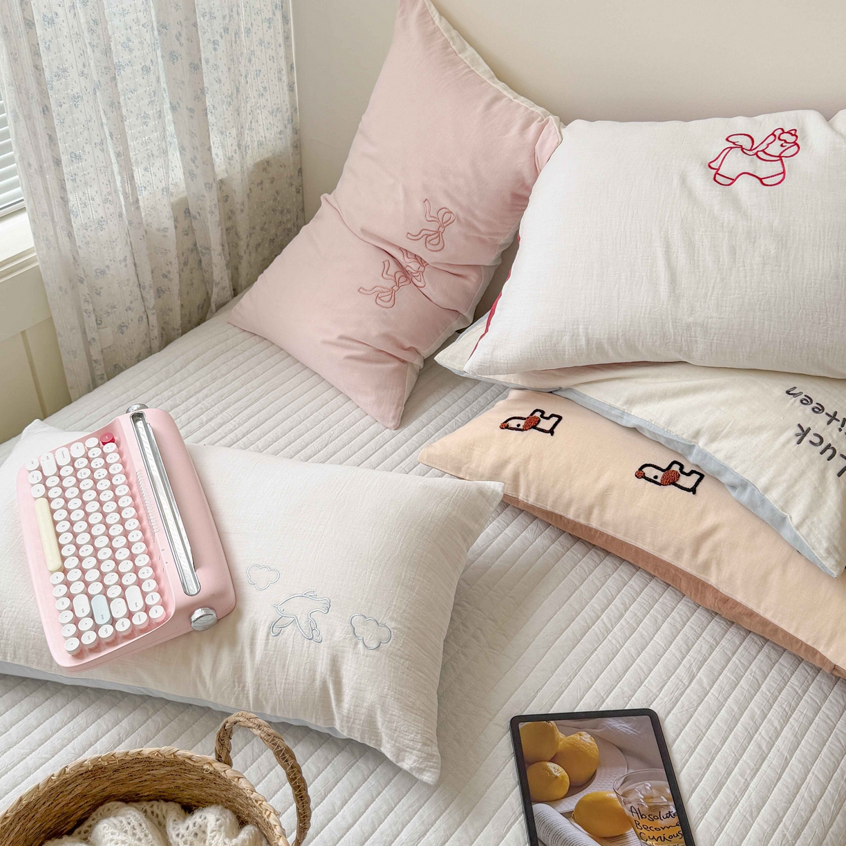 91家纺网 家纺一手货源 找家纺 FORTWO家纺原创设计（FOR TWO家纺） 2026新款双层纱单品枕套单枕套枕套单件 组合图 仅供参考