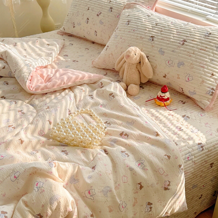 91家纺网 家纺一手货源 找家纺 玉海棠家纺 2026新款A类云感双层纱7A抗菌夏被夏凉被空调被四件套 萌宠集合