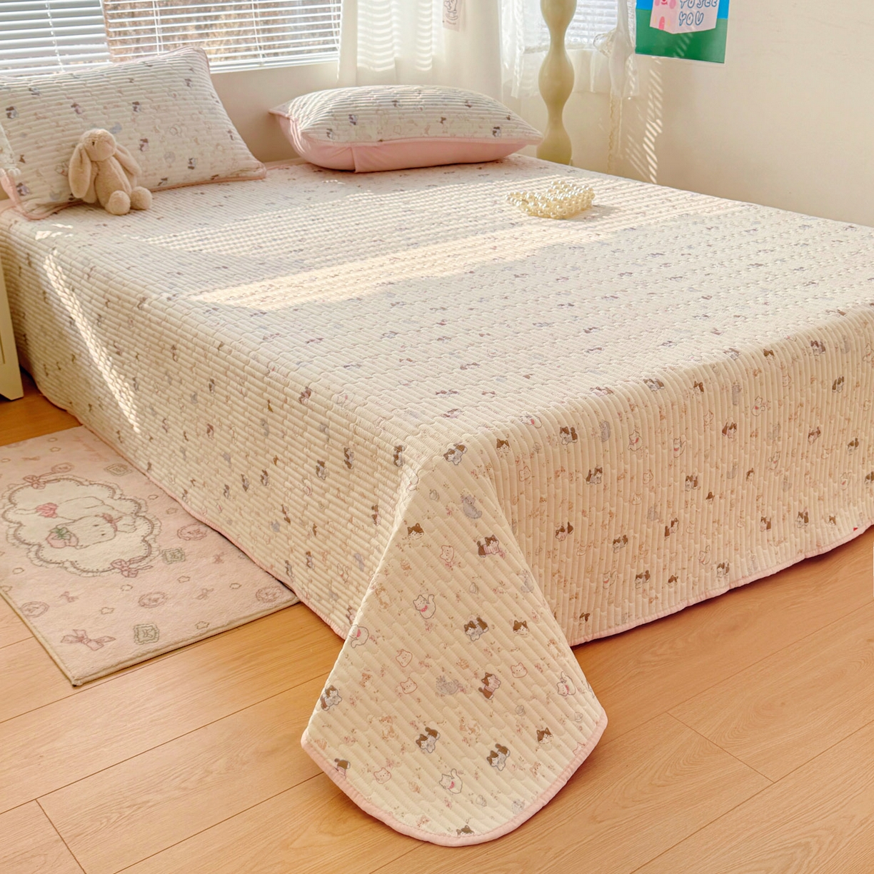 91家纺网 家纺一手货源 找家纺 玉海棠家纺 2026新款A类云感双层纱7A抗菌夏被夏凉被空调被四件套 萌宠集合