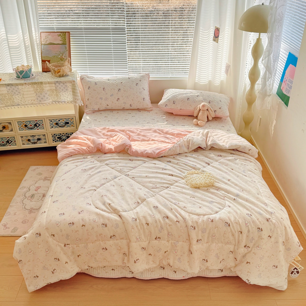 91家纺网 家纺一手货源 找家纺 玉海棠家纺 2026新款A类云感双层纱7A抗菌夏被夏凉被空调被四件套 萌宠集合