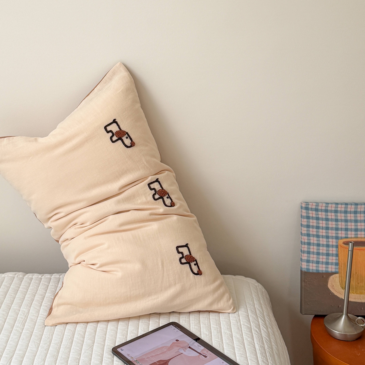 91家纺网 家纺一手货源 找家纺 FORTWO家纺原创设计（FOR TWO家纺） 2026新款双层纱单品枕套单枕套枕套单件 线条狗