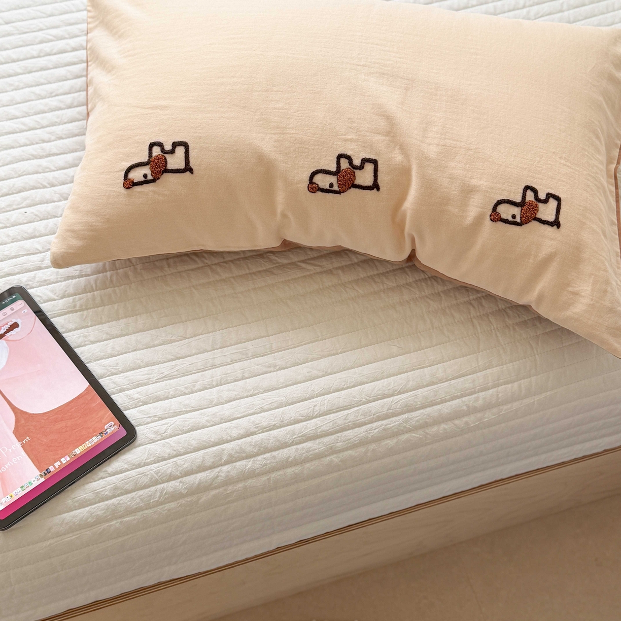 91家纺网 家纺一手货源 找家纺 FORTWO家纺原创设计（FOR TWO家纺） 2026新款双层纱单品枕套单枕套枕套单件 线条狗