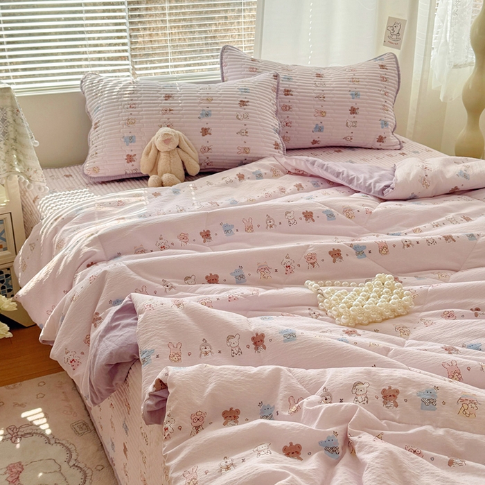 91家纺网 家纺一手货源 找家纺 玉海棠家纺 2026新款A类云感双层纱7A抗菌夏被夏凉被空调被四件套 童话故事