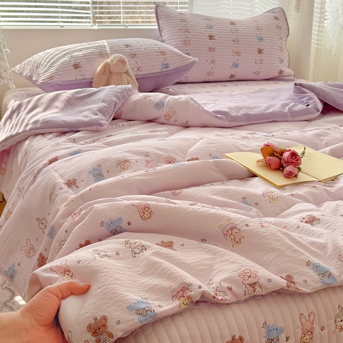 91家纺网 家纺一手货源 找家纺 玉海棠家纺 2026新款A类云感双层纱7A抗菌夏被夏凉被空调被四件套 童话故事