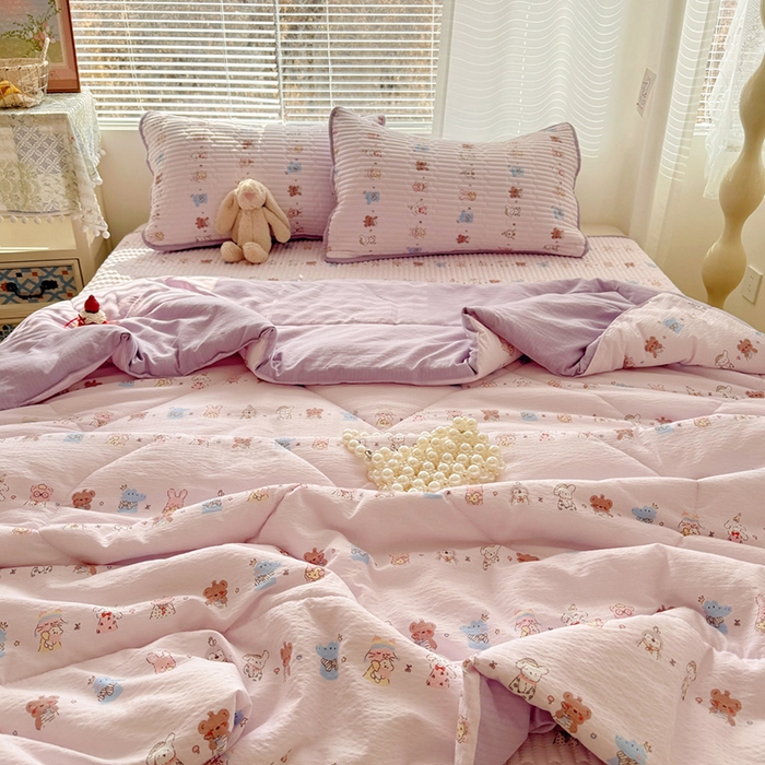 91家纺网 家纺一手货源 找家纺 玉海棠家纺 2026新款A类云感双层纱7A抗菌夏被夏凉被空调被四件套 童话故事