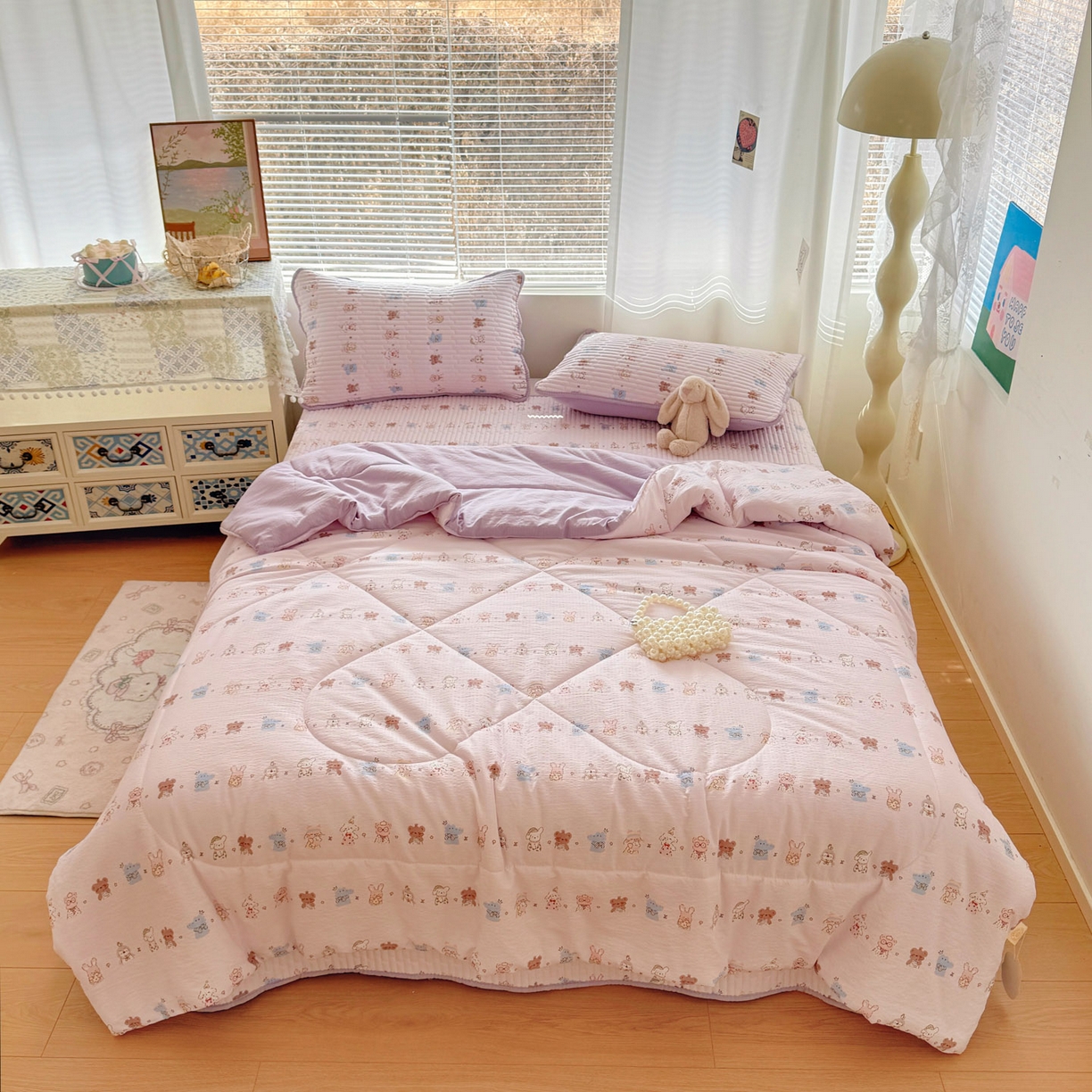 91家纺网 家纺一手货源 找家纺 玉海棠家纺 2026新款A类云感双层纱7A抗菌夏被夏凉被空调被四件套 童话故事