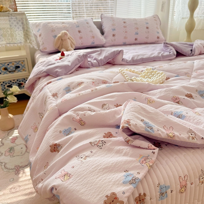 91家纺网 家纺一手货源 找家纺 玉海棠家纺 2026新款A类云感双层纱7A抗菌夏被夏凉被空调被四件套 童话故事