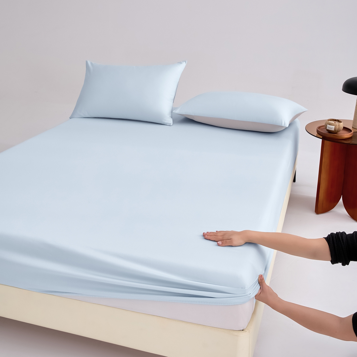 合欢（原天一阁） 2026新款50s双股长绒棉全棉纯棉床笠三件套 水军蓝