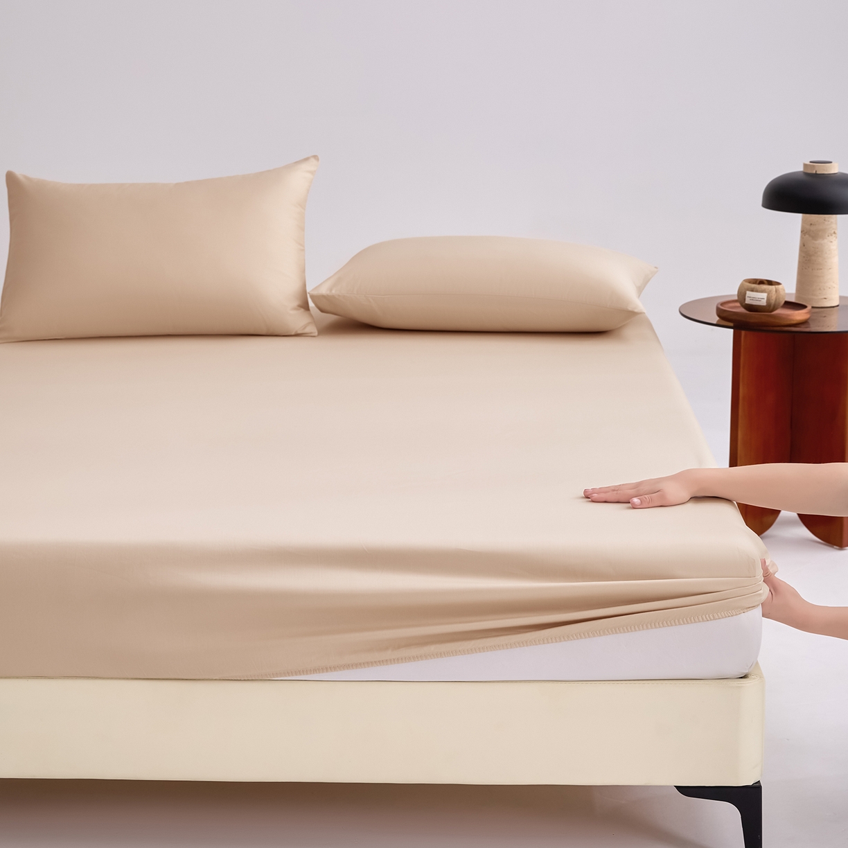 91家纺网 家纺一手货源 找家纺 合欢（原天一阁） 2026新款50s双股长绒棉全棉纯棉床笠三件套 香槟金