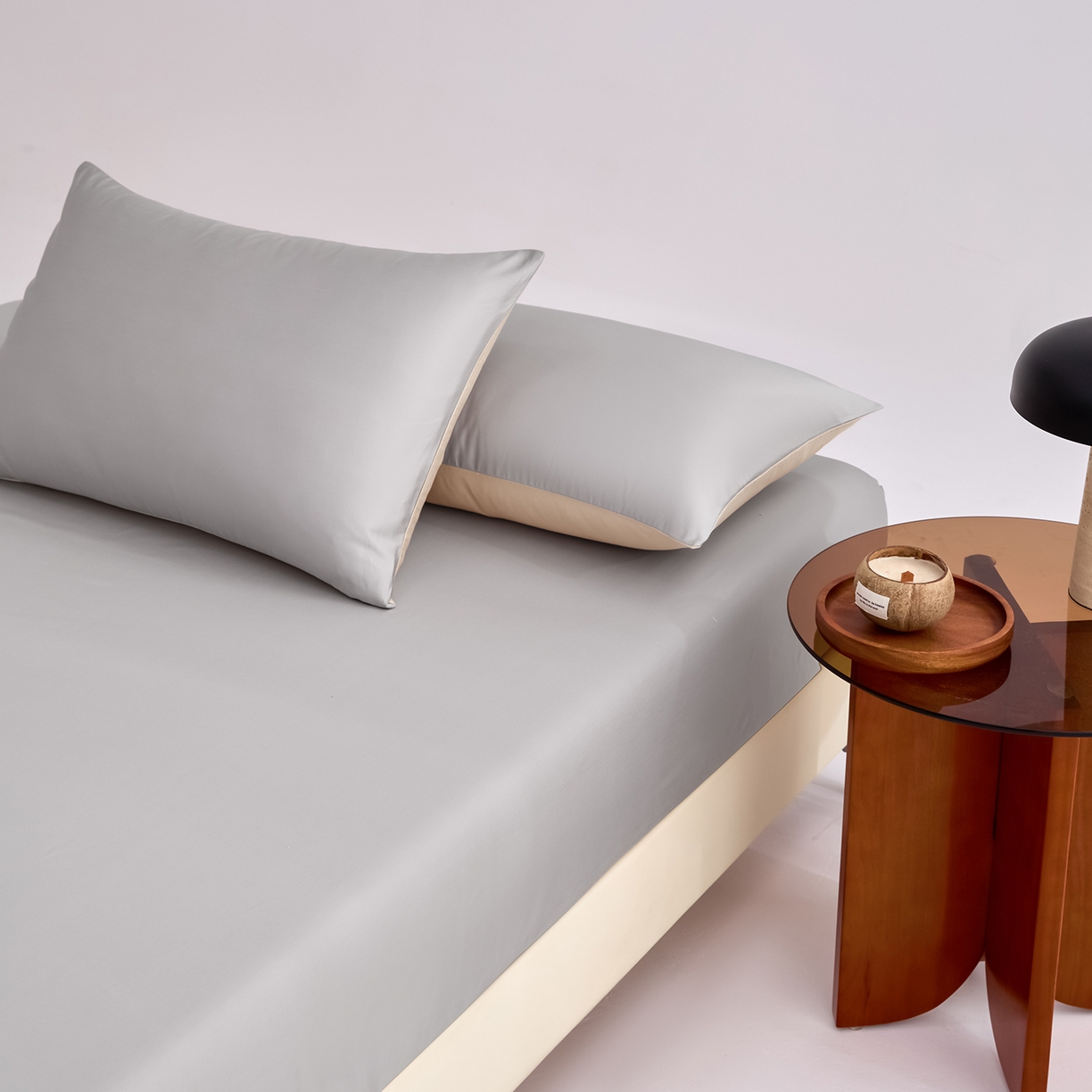 91家纺网 家纺一手货源 找家纺 合欢（原天一阁） 2026新款50s双股长绒棉全棉纯棉床笠三件套 时空灰