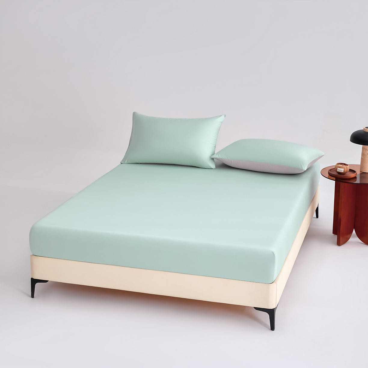 91家纺网 家纺一手货源 找家纺 合欢（原天一阁） 2026新款50s双股长绒棉全棉纯棉床笠三件套 青柠绿