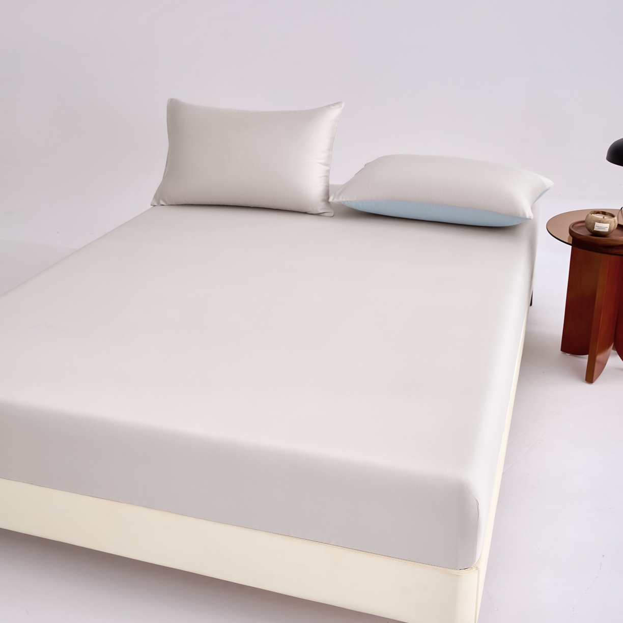 91家纺网 家纺一手货源 找家纺 合欢（原天一阁） 2026新款50s双股长绒棉全棉纯棉床笠三件套 银竹灰