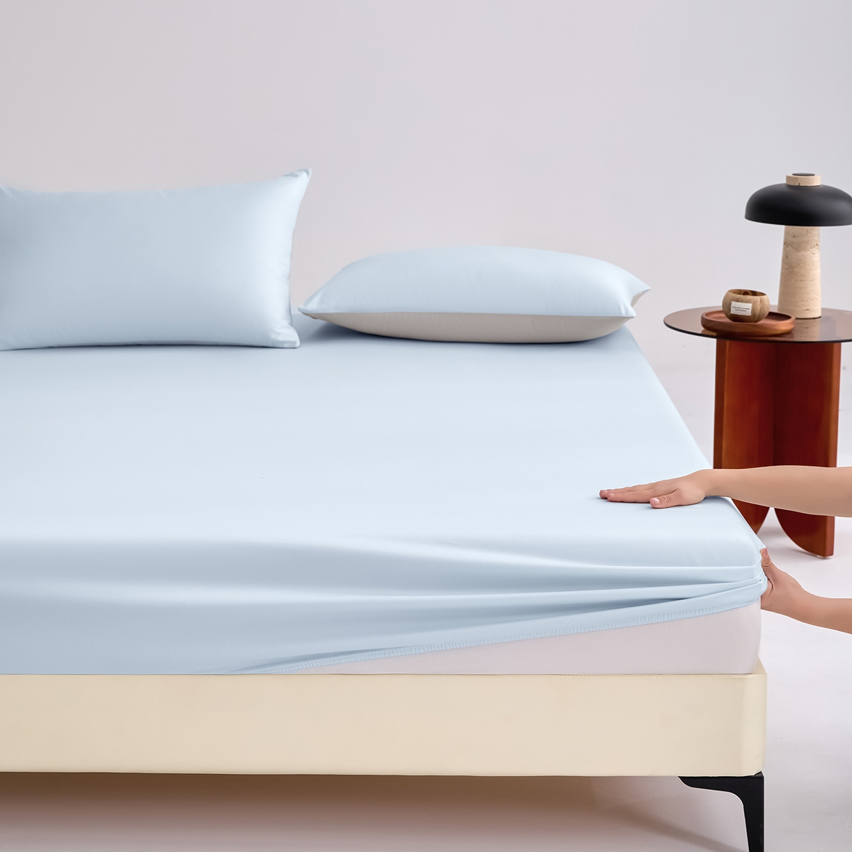 91家纺网 家纺一手货源 找家纺 合欢（原天一阁） 2026新款50s双股长绒棉全棉纯棉床笠三件套 水军蓝