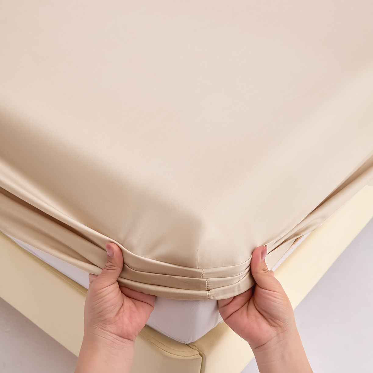 91家纺网 家纺一手货源 找家纺 合欢（原天一阁） 2026新款50s双股长绒棉全棉纯棉床笠三件套 香槟金