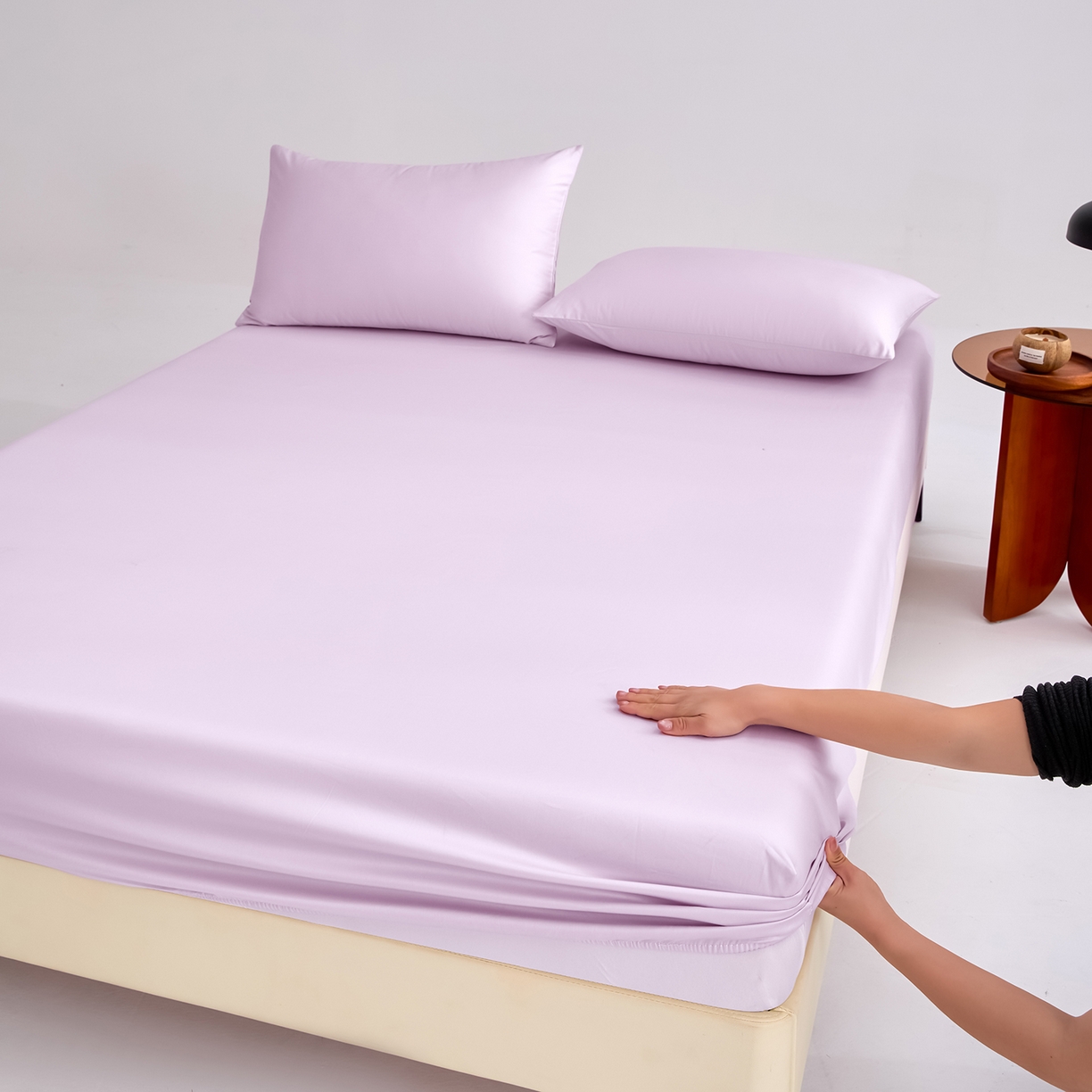 合欢（原天一阁） 2026新款50s双股长绒棉全棉纯棉床笠三件套 香芋紫