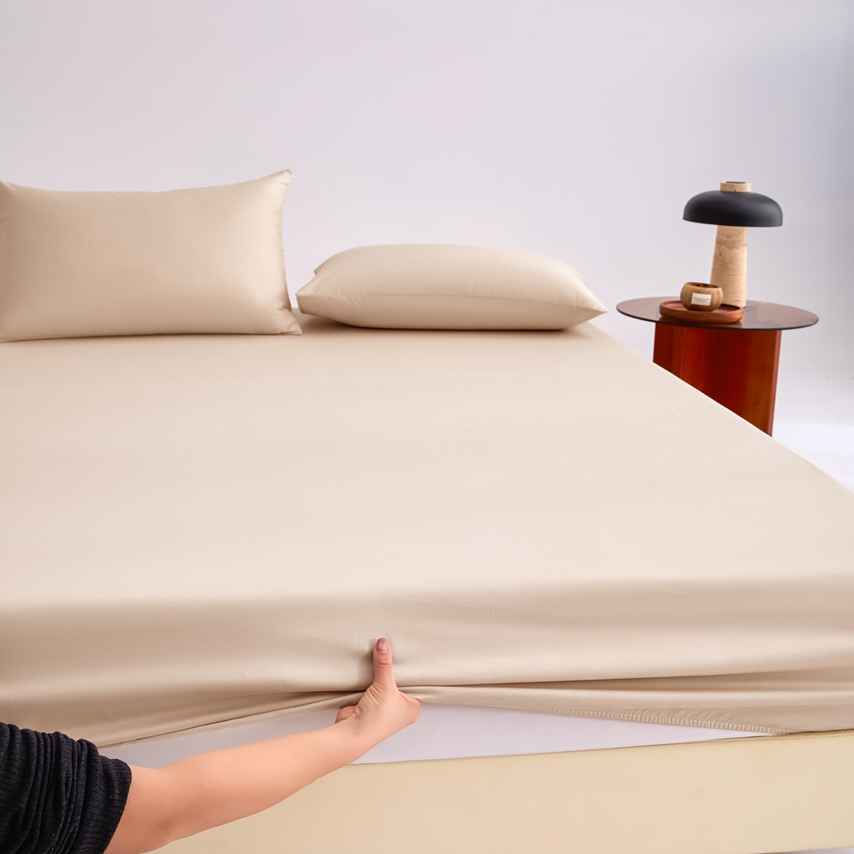 91家纺网 家纺一手货源 找家纺 合欢（原天一阁） 2026新款50s双股长绒棉全棉纯棉床笠三件套 香槟金