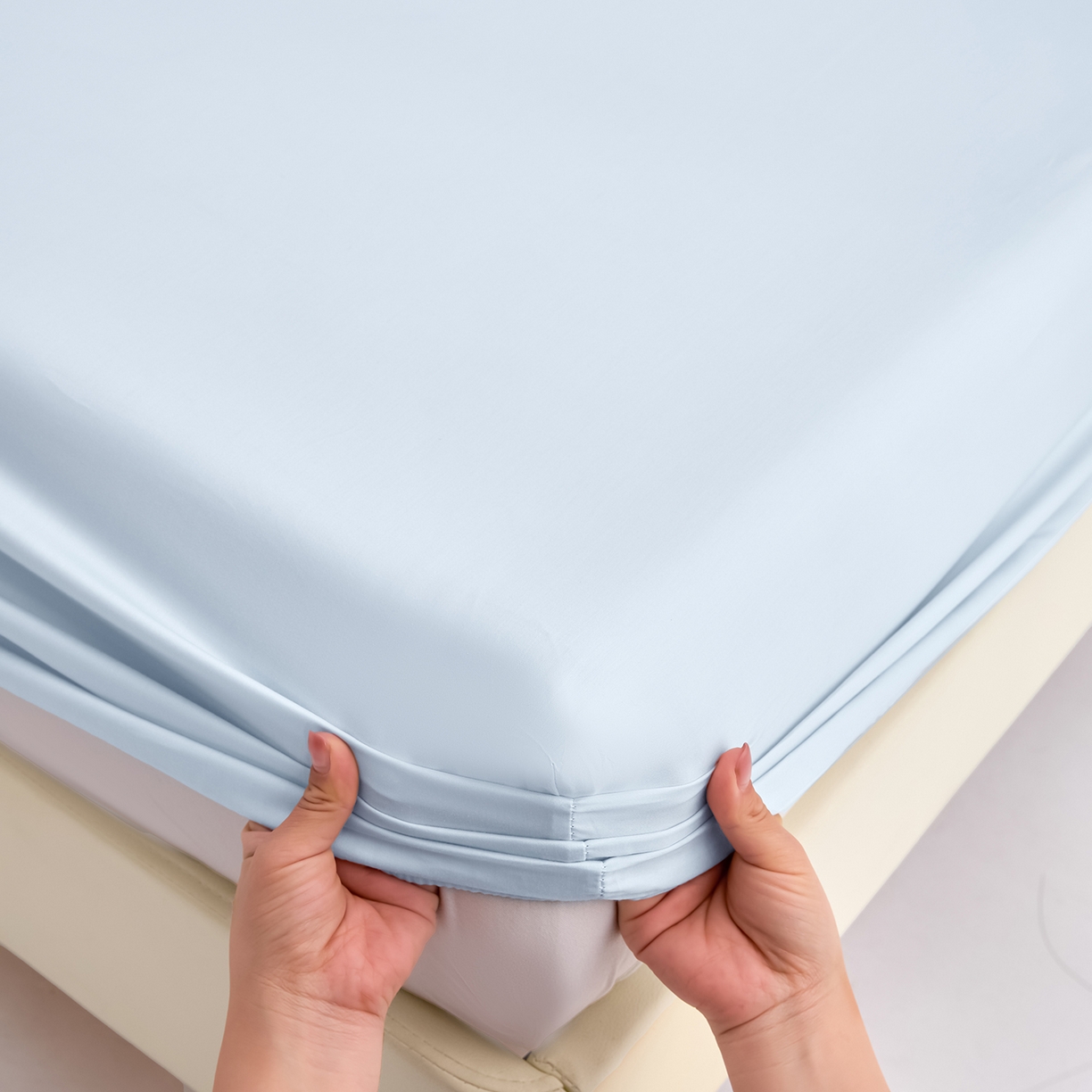 91家纺网 家纺一手货源 找家纺 合欢（原天一阁） 2026新款50s双股长绒棉全棉纯棉床笠三件套 水军蓝