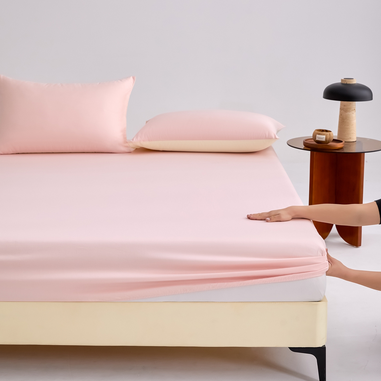 91家纺网 家纺一手货源 找家纺 合欢（原天一阁） 2026新款50s双股长绒棉全棉纯棉床笠三件套 暖心粉