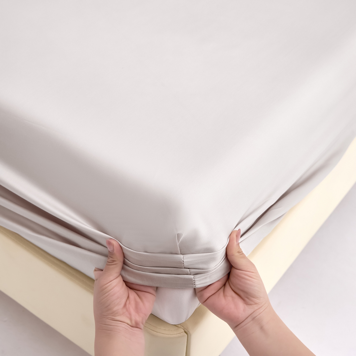 91家纺网 家纺一手货源 找家纺 合欢（原天一阁） 2026新款50s双股长绒棉全棉纯棉床笠三件套 银竹灰