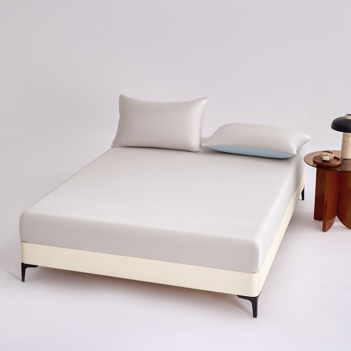 91家纺网 家纺一手货源 找家纺 合欢（原天一阁） 2026新款50s双股长绒棉全棉纯棉床笠三件套 银竹灰